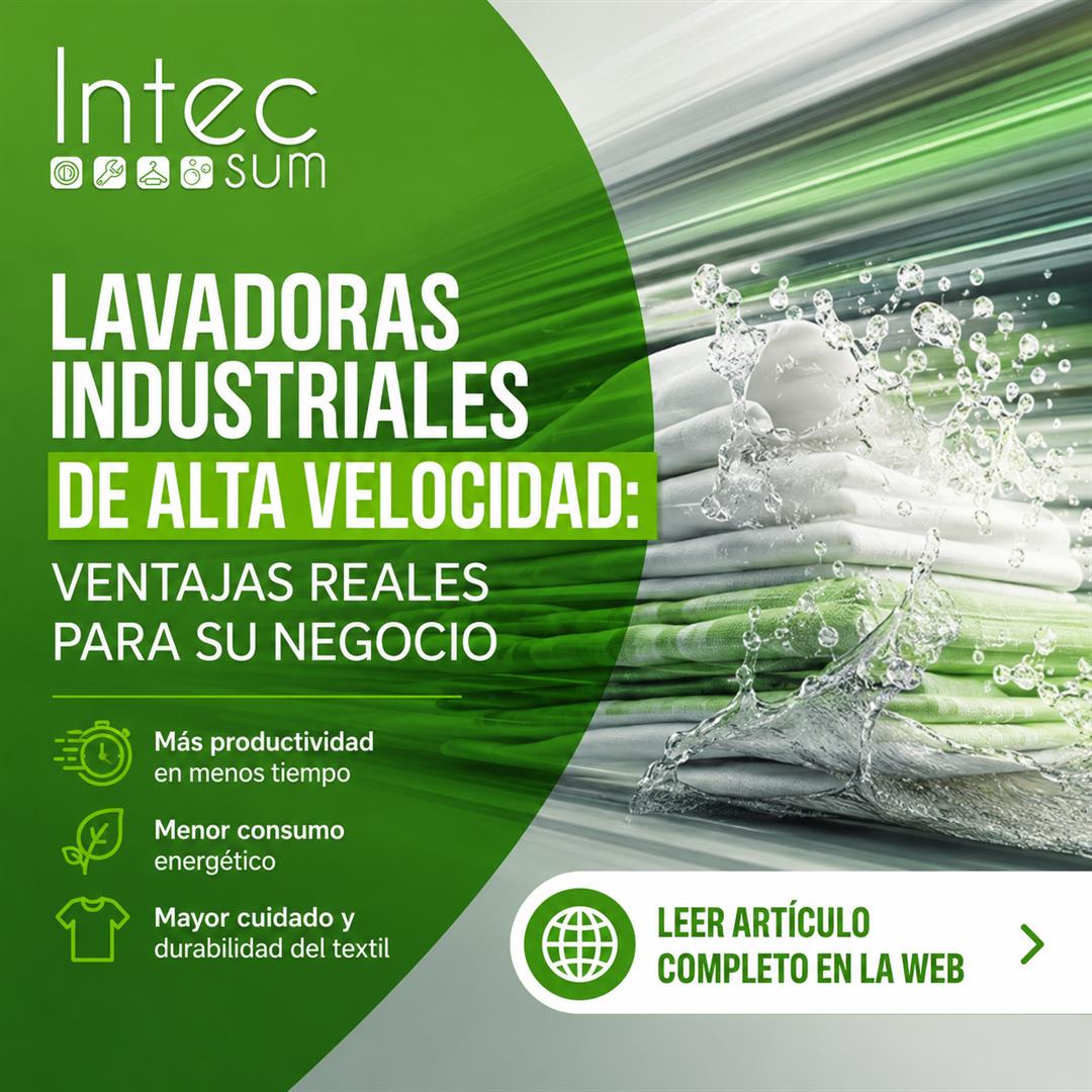 Lavadora industrial de alta velocidad instalada en una lavandería profesional para hoteles, hospitales e industria, optimizando productividad, eficiencia energética y tiempos de secado.