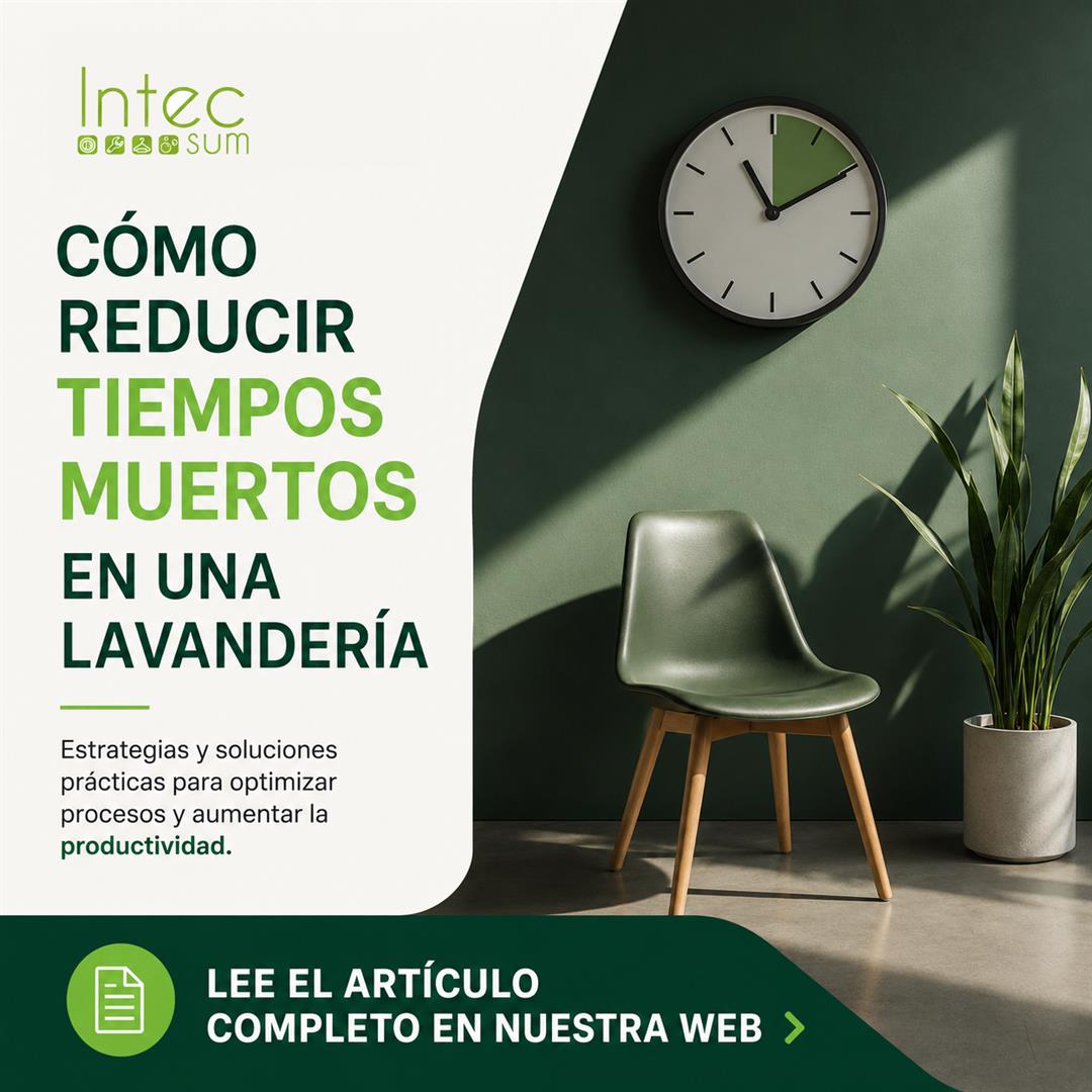 Operarios optimizando el flujo de trabajo en una lavandería industrial con maquinaria profesional y soluciones integrales de Intecsum para mejorar la productividad.