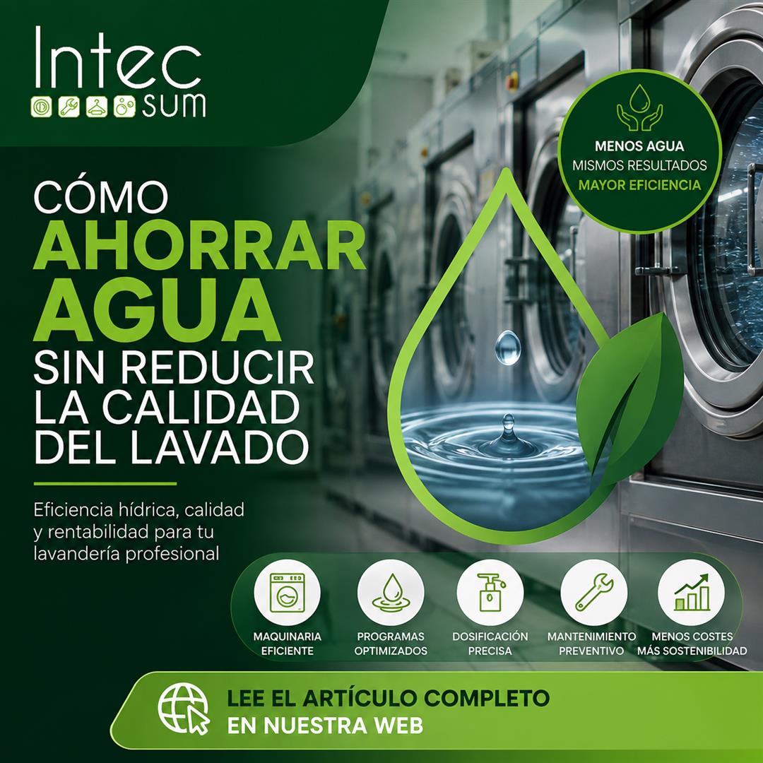 Proceso de lavandería industrial optimizado para ahorrar agua manteniendo la calidad y eficiencia del lavado profesional